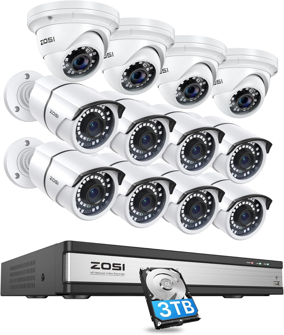 4K 16 Channel Security Camera System with 3TB Hard Drive and 12 x 5MP Cameras C549