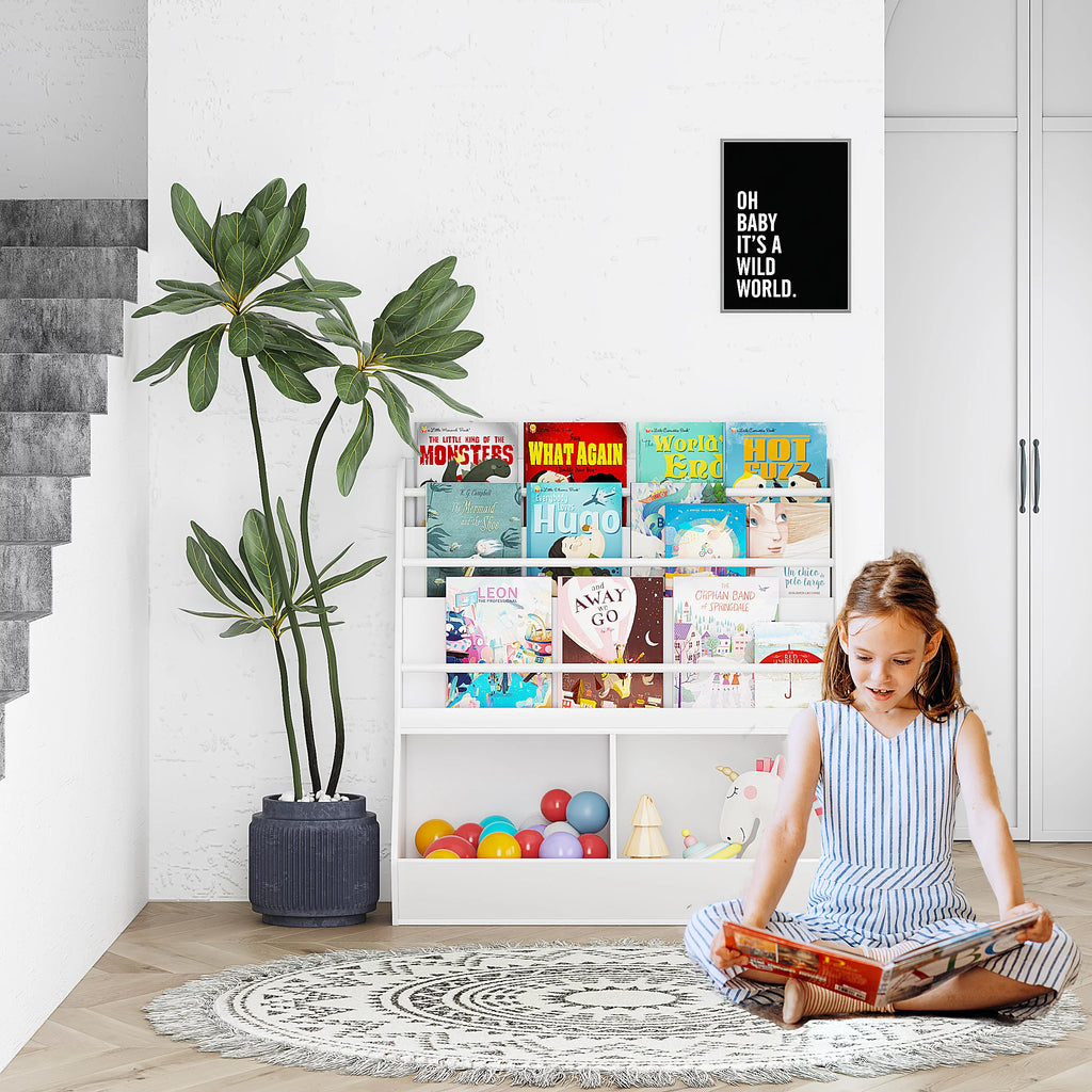 White Wooden Kids Bookshelf and Toy Storage Cabinet O502858