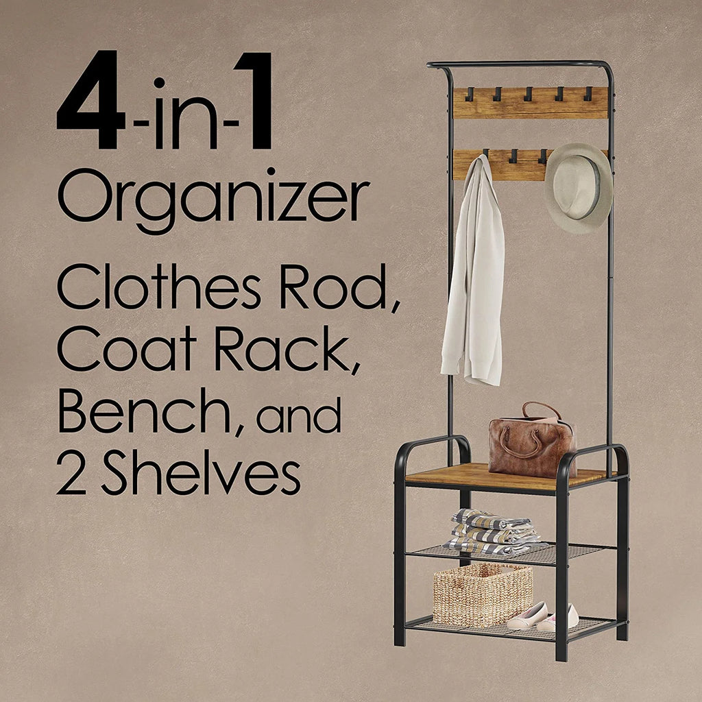 Metal Coat Rack and Storage Bench I4814