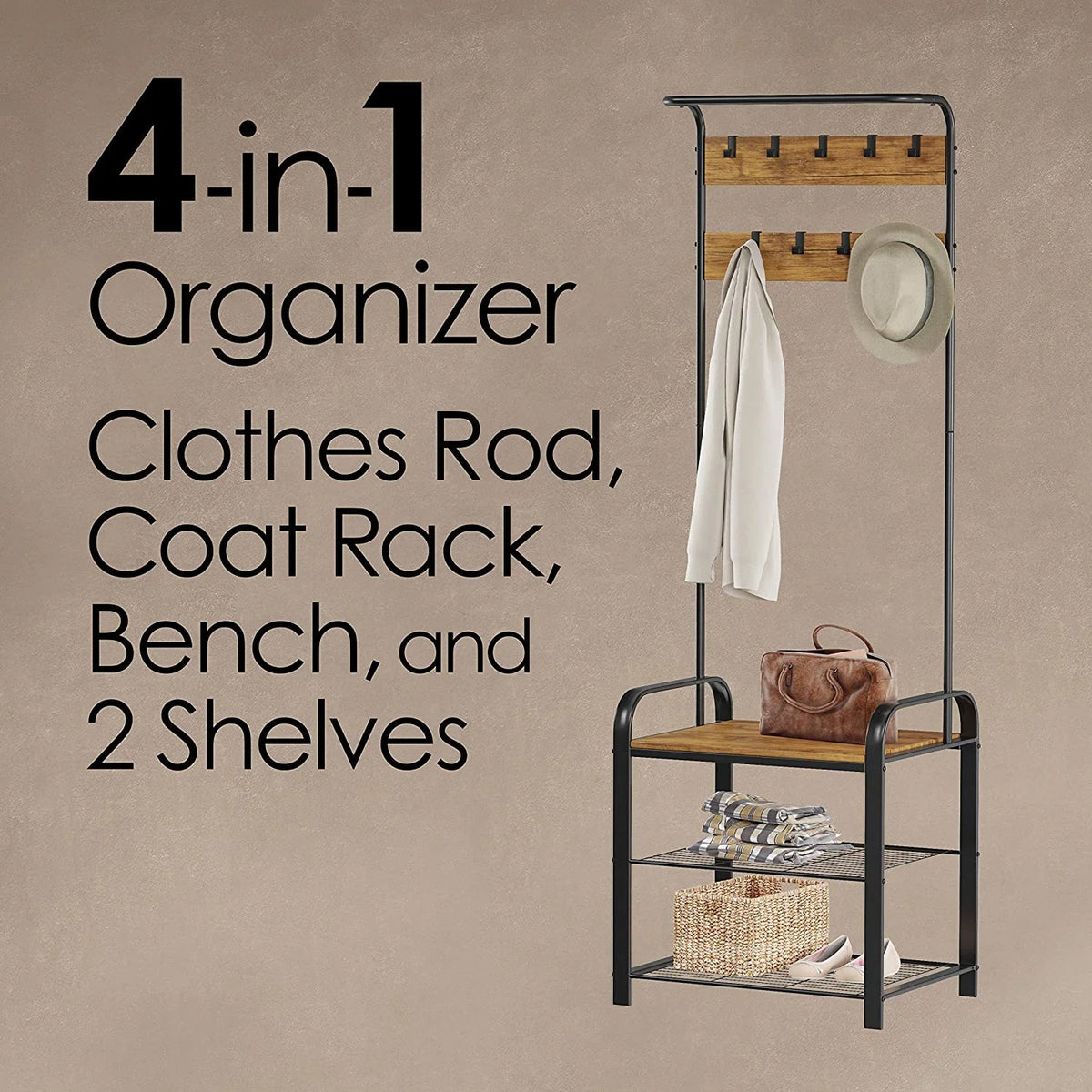 Metal Coat Rack and Storage Bench I4814