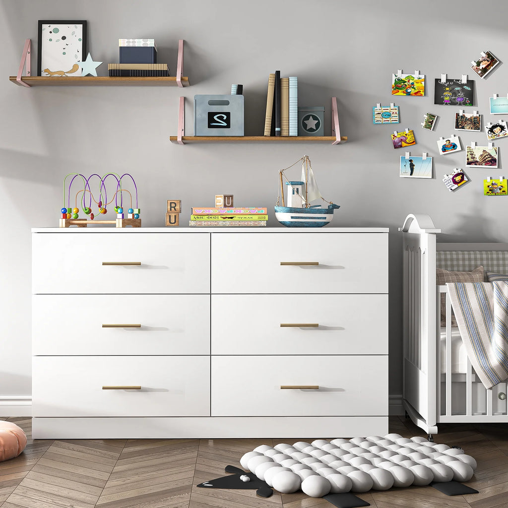 White Wood 6 Drawer Dresser C3447