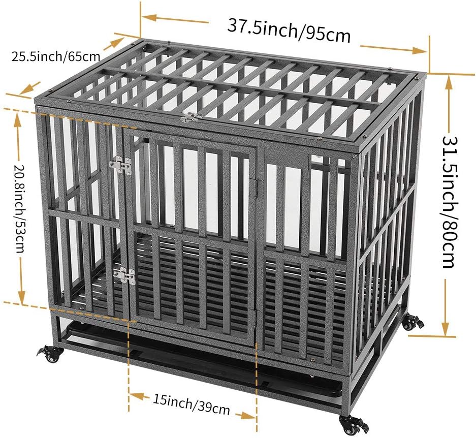 38 Heavy Duty Metal Dog Crate with Double Doors and Wheels, Black I2701