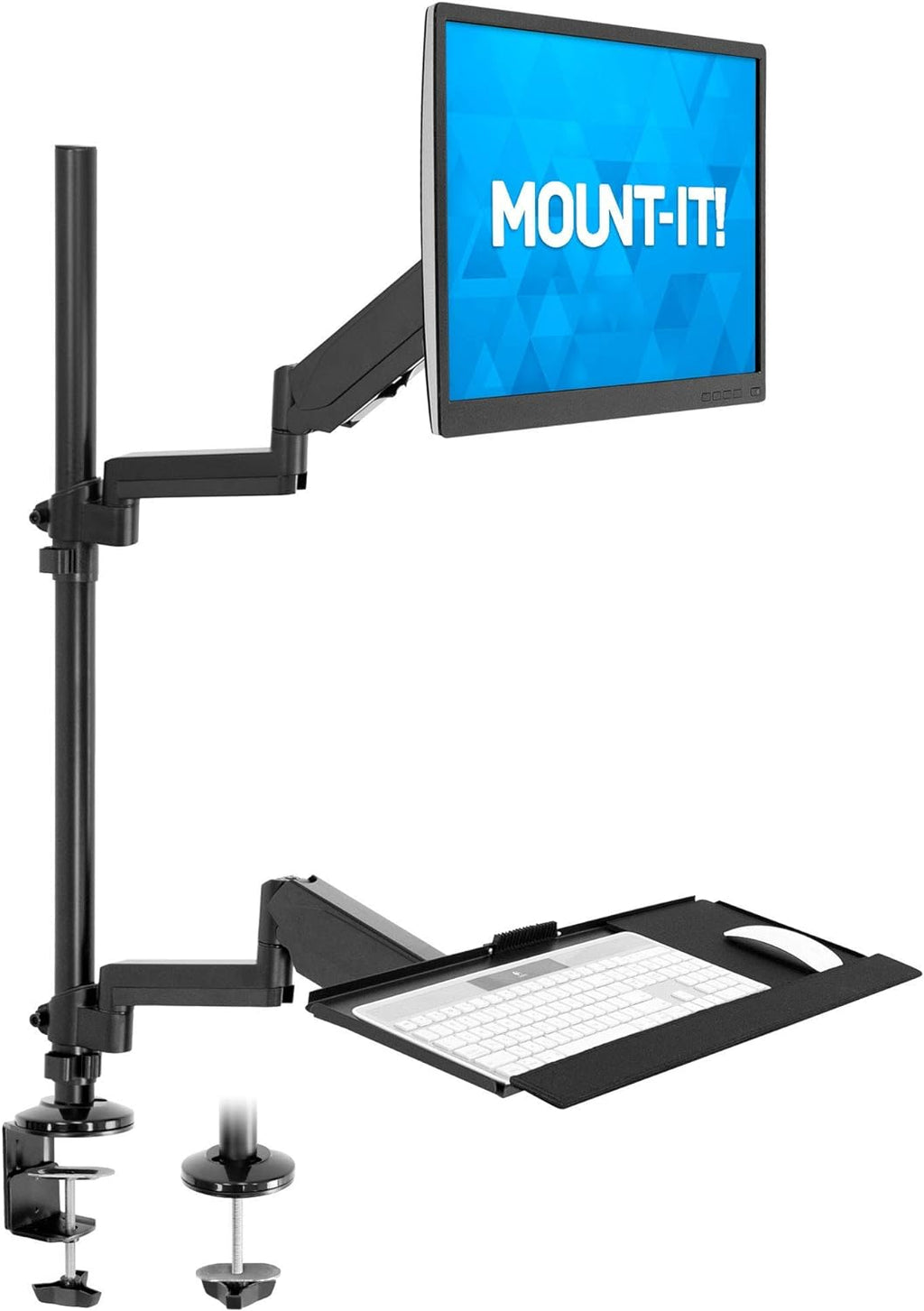 Black Height Adjustable Monitor Desk Mount with Keyboard Tray X952