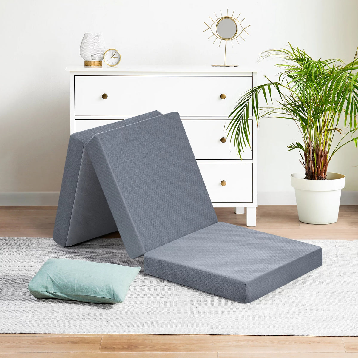 4'' Memory Foam Tri-Fold Mattress, Blue, Narrow Twin S587179