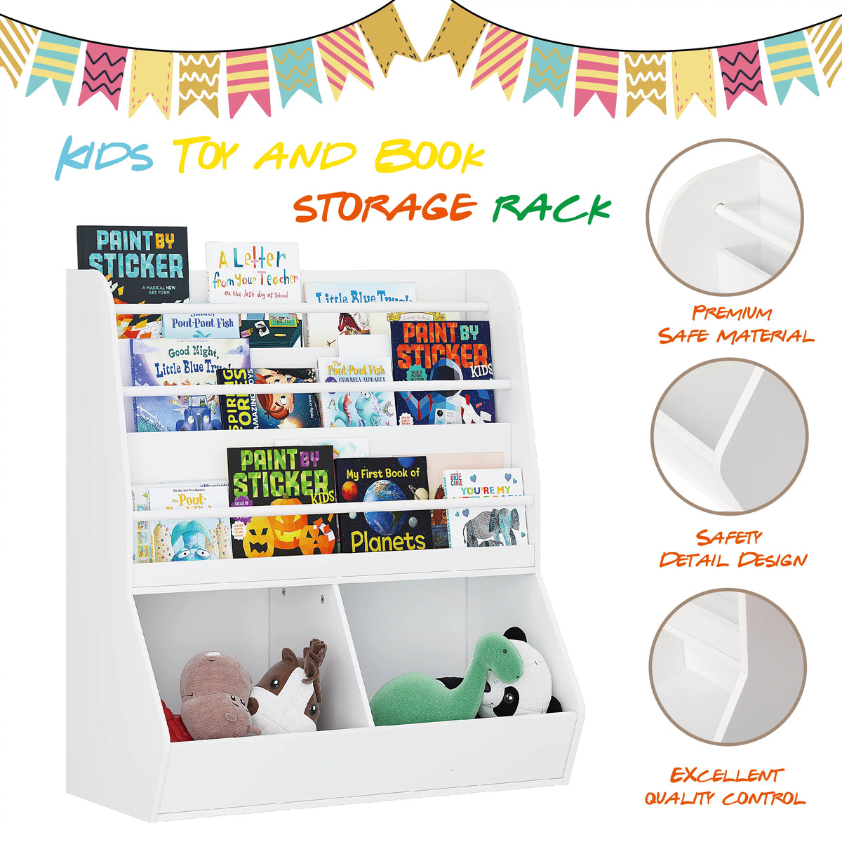 White Wooden Kids Bookshelf and Toy Storage Cabinet O502858