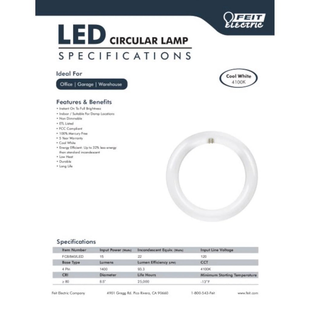 Cool White Circular LED Bulb 22 Watt Equivalence Z6989