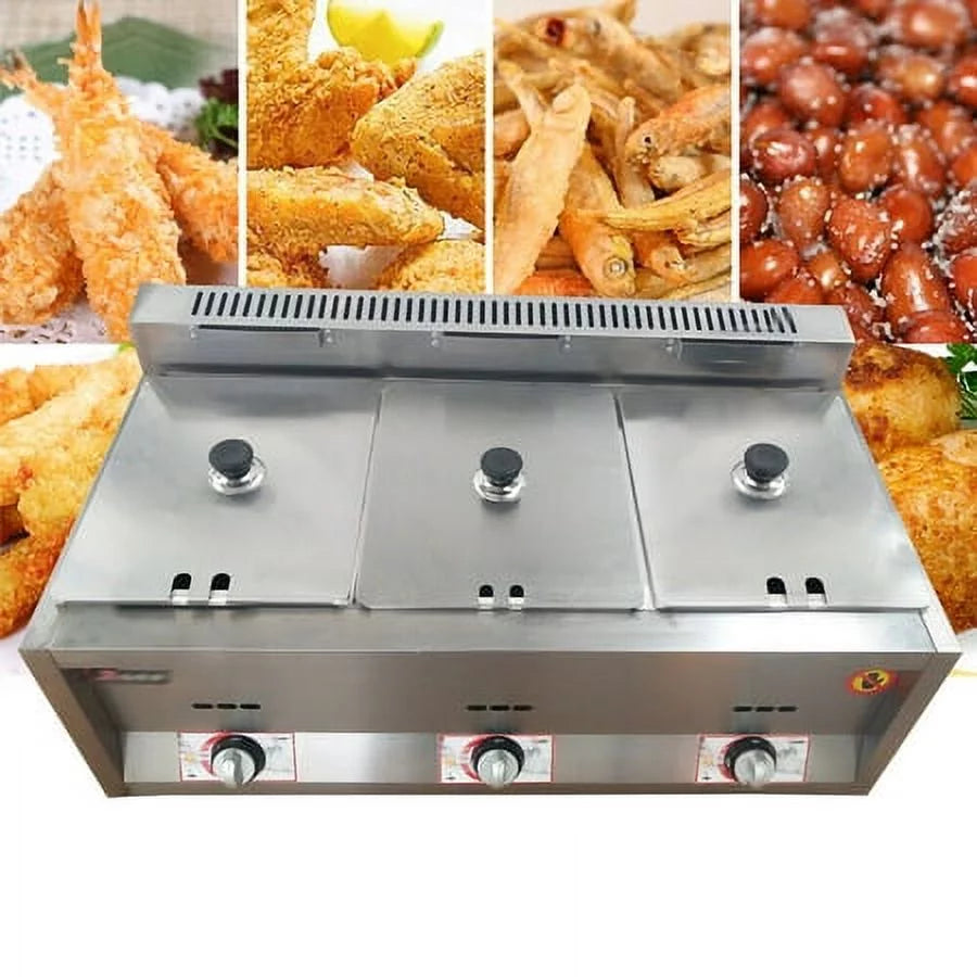 Commercial Propane Deep Fryer Countertop 18L Gas Fryer 3 Pan W3456