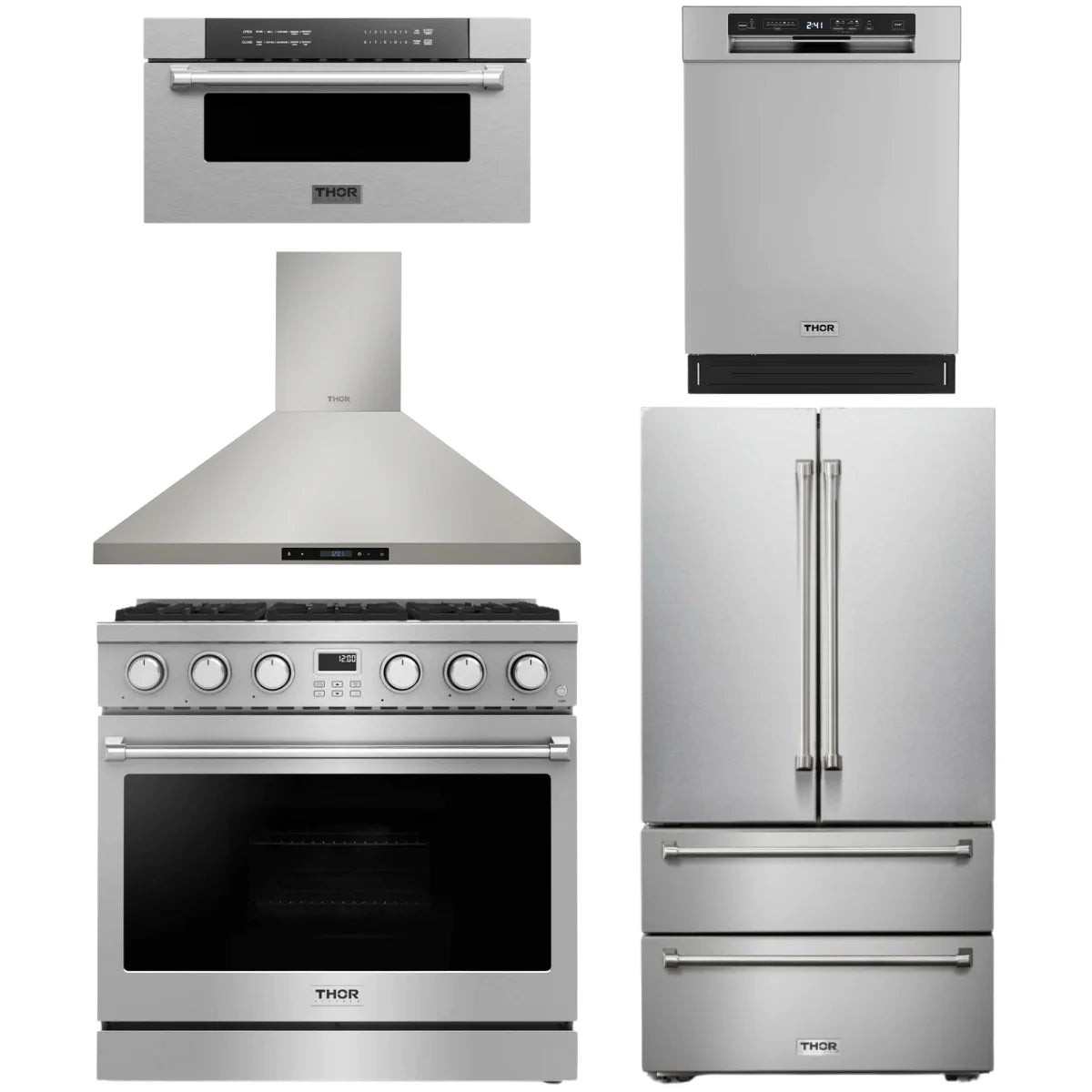 36 Gas Range, Range Hood, Refrigerator, Dishwasher and Microwave Z13653
