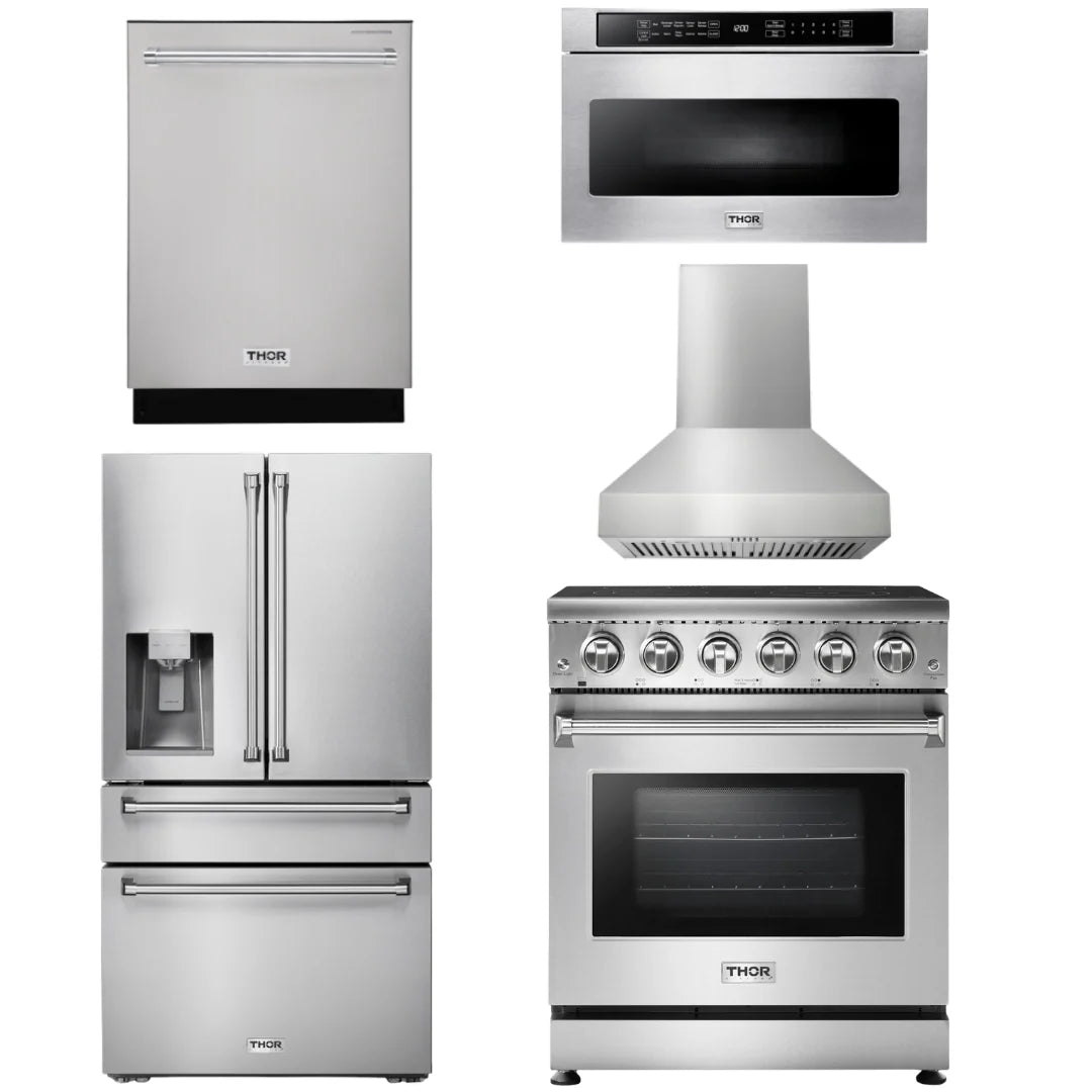 30 Electric Range, Range Hood, Microwave, Refrigerator with Water and Ice Dispenser, Dishwasher I273
