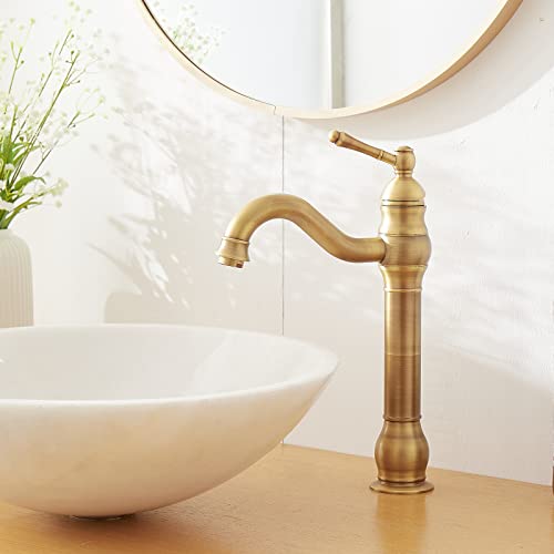 Antique Brass Vessel Sink Faucet Single Hole with Pop Up Drain U819