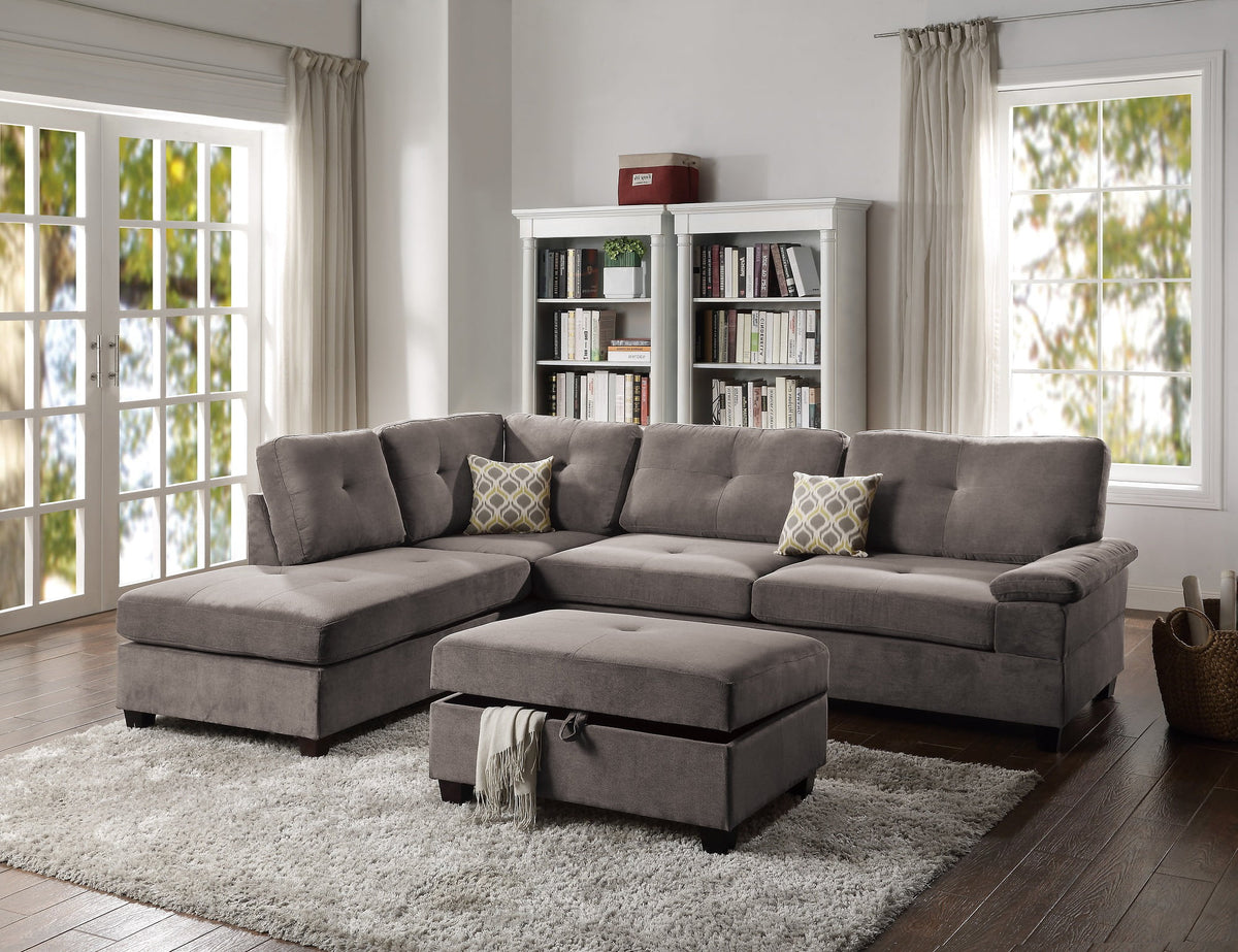 Charcoal Waffle Suede Reversible Chaise Sofa L839