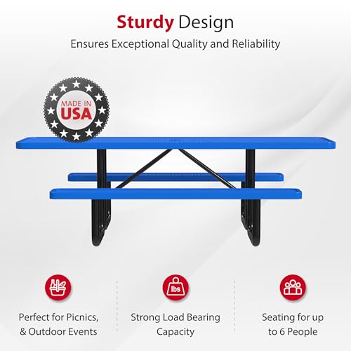 6 Foot Heavy-Duty Metal Picnic Table with Umbrella Hole Y918548