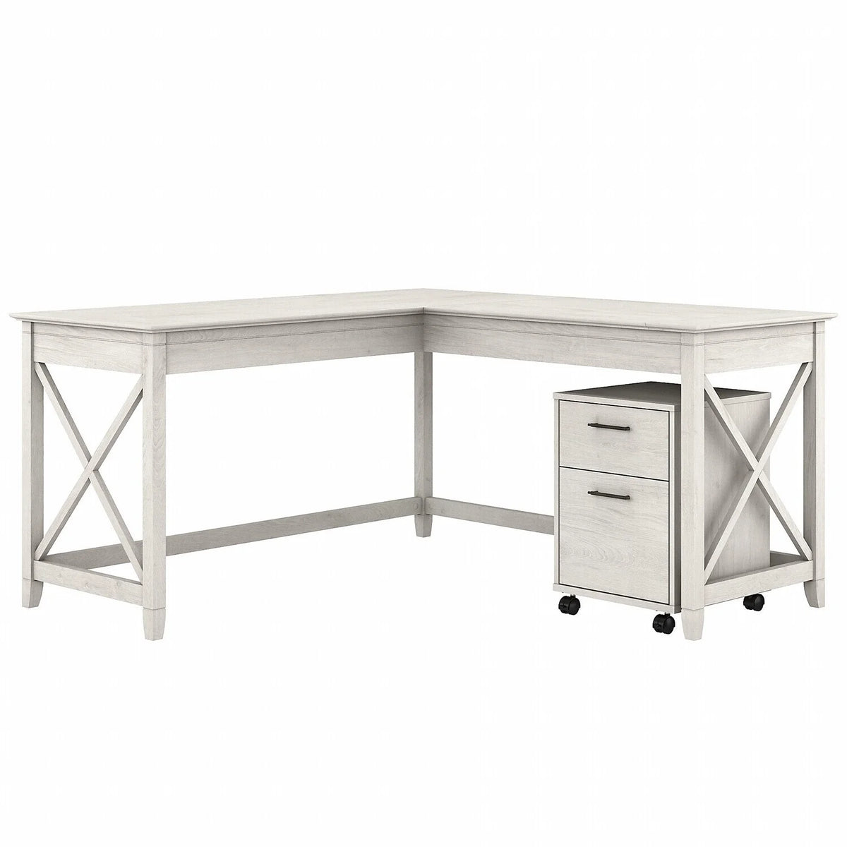 60W L Shaped Desk With 2 Drawer Mobile File Cabinet N5554