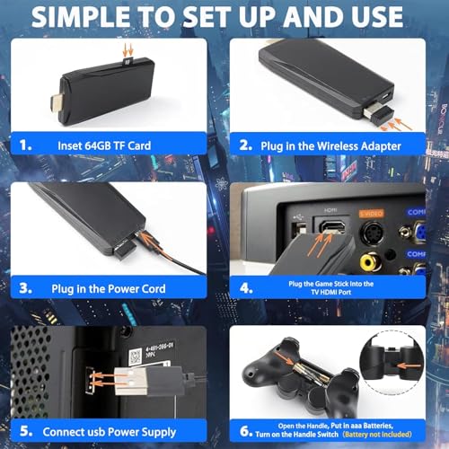 Wireless Retro Game Console Stick with 20000+ Games, 4K HDMI, 2 Controllers B53273