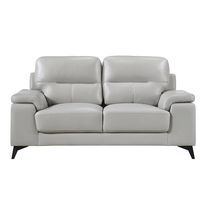 Silver Gray Leather 2-Piece Upholstered Sofa Set U483