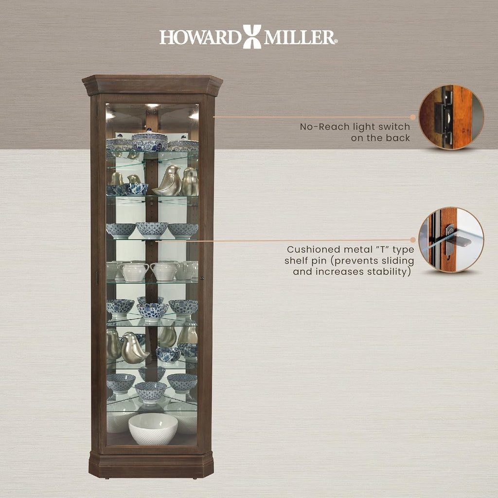 Aged Auburn Curio Cabinet with Glass Shelves R8105