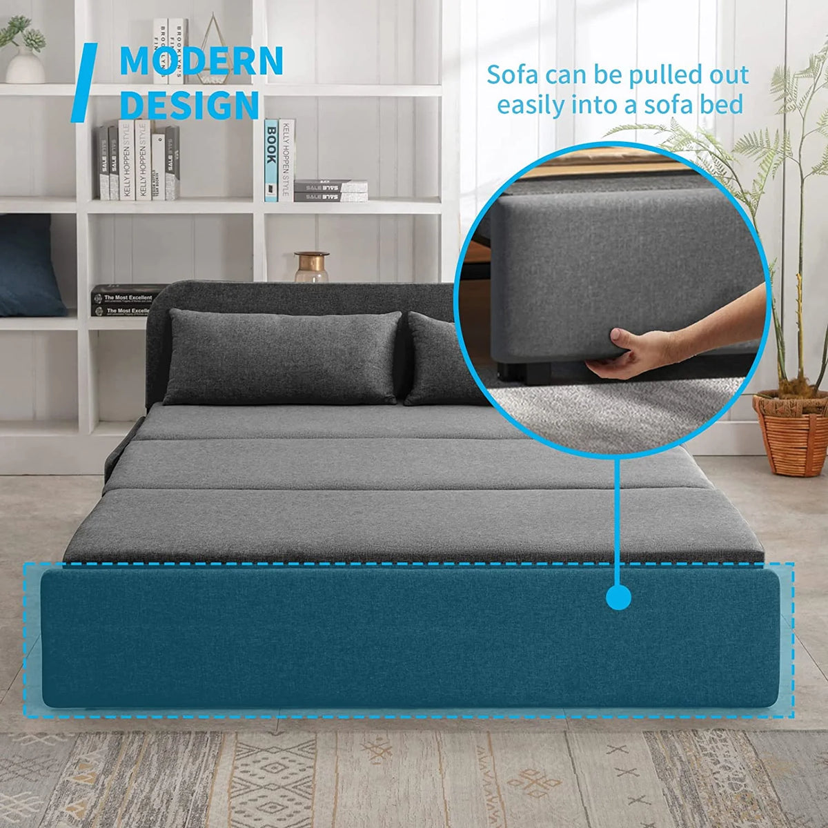 Queen Size Convertible Linen Sleeper Sofa Bed Dark Gray B819453