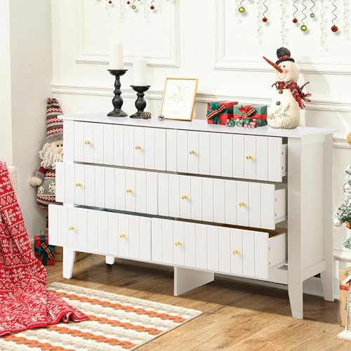 White 6 Drawer Wood Dresser with Metal Handle Y650