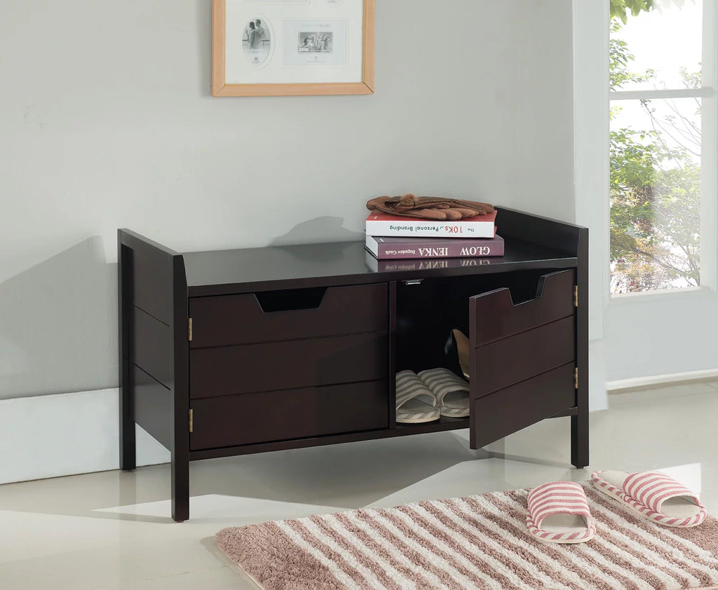 Espresso Wood Shoe Bench with Cabinet Storage Y740509