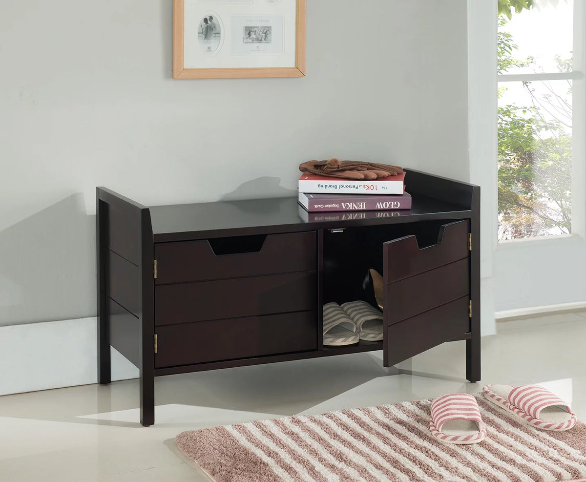Espresso Wood Shoe Bench with Cabinet Storage Y740509