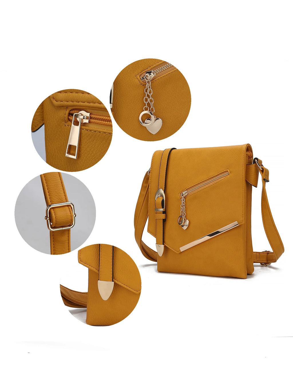 Mustard Vegan Leather Crossbody Bag C7734