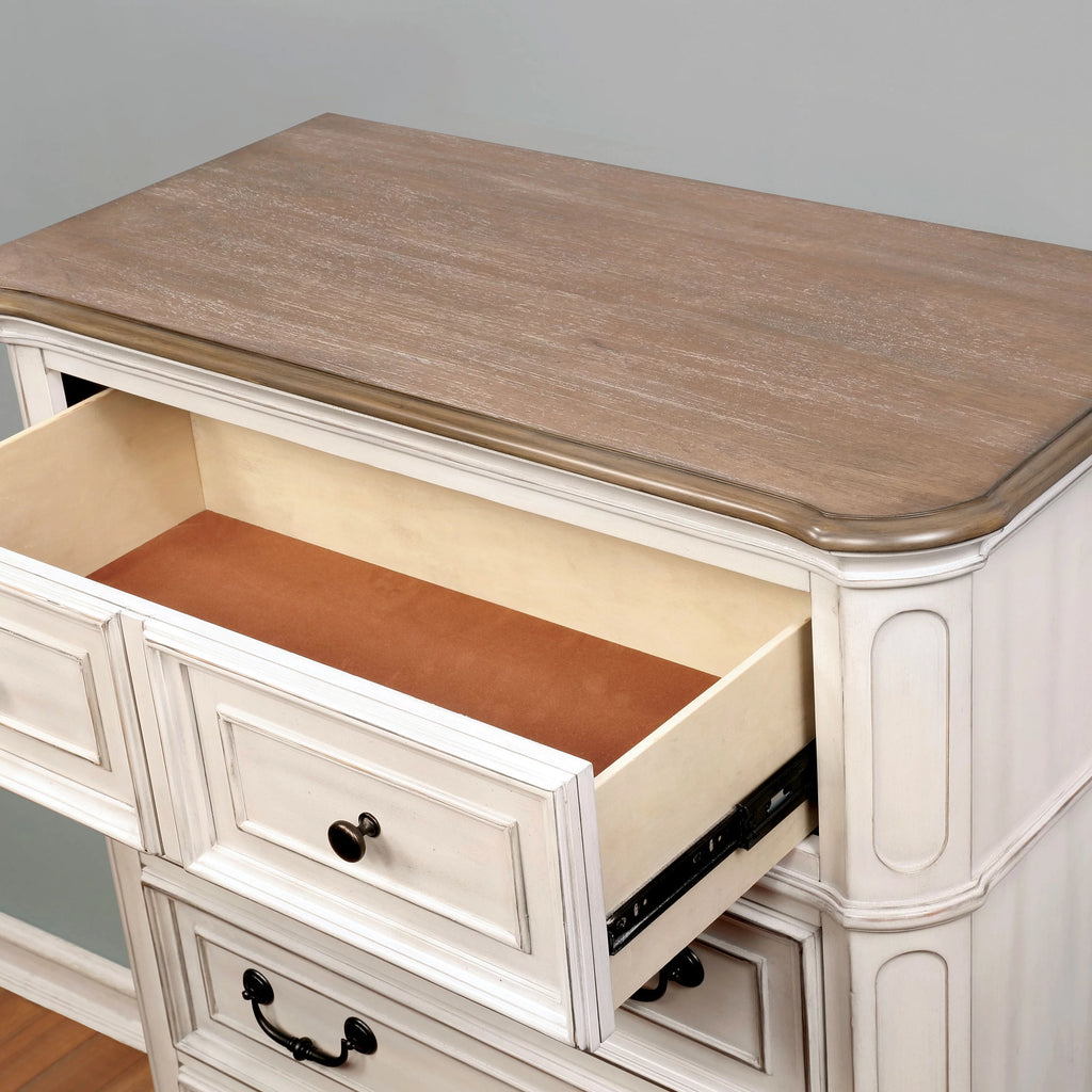 Antique White and Weathered Oak 5-Drawer Chest D644036
