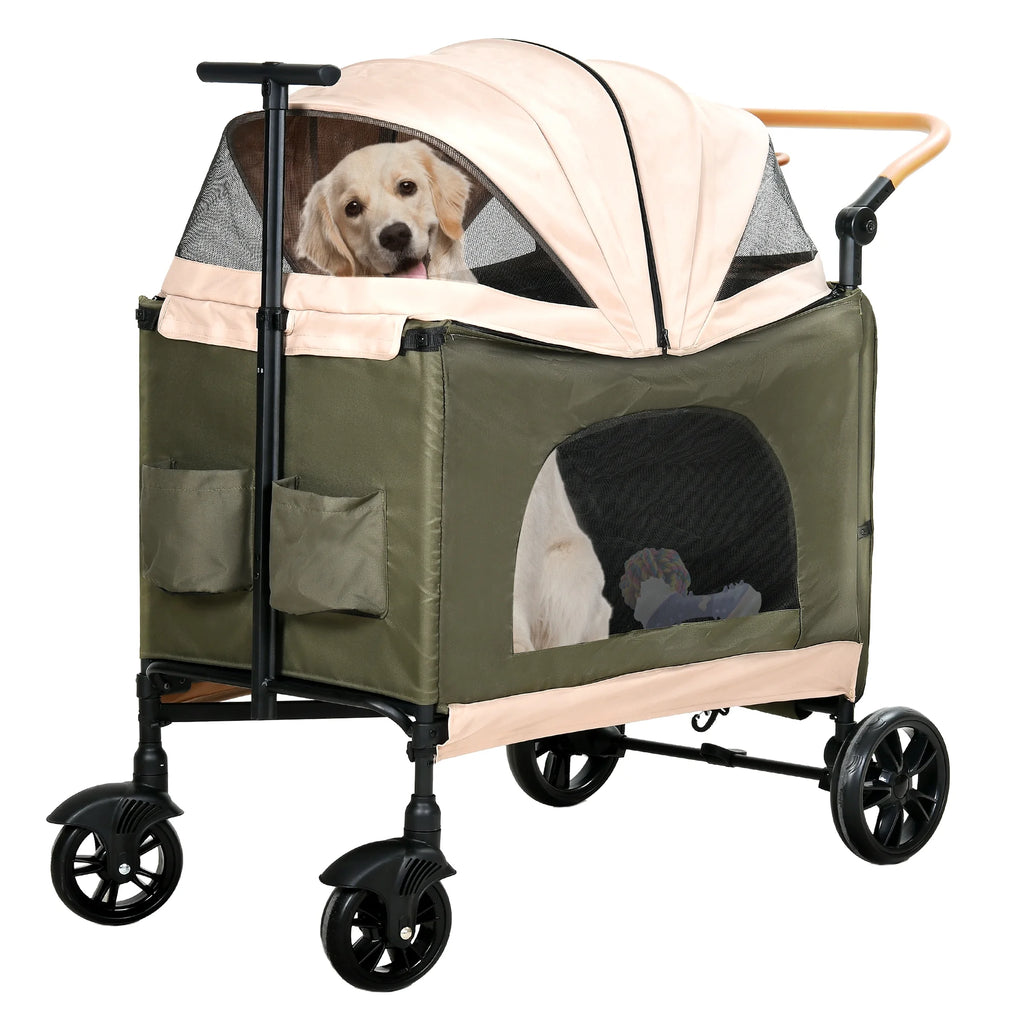 Foldable 4 Wheels Dog Stroller with Storage Basket M68937