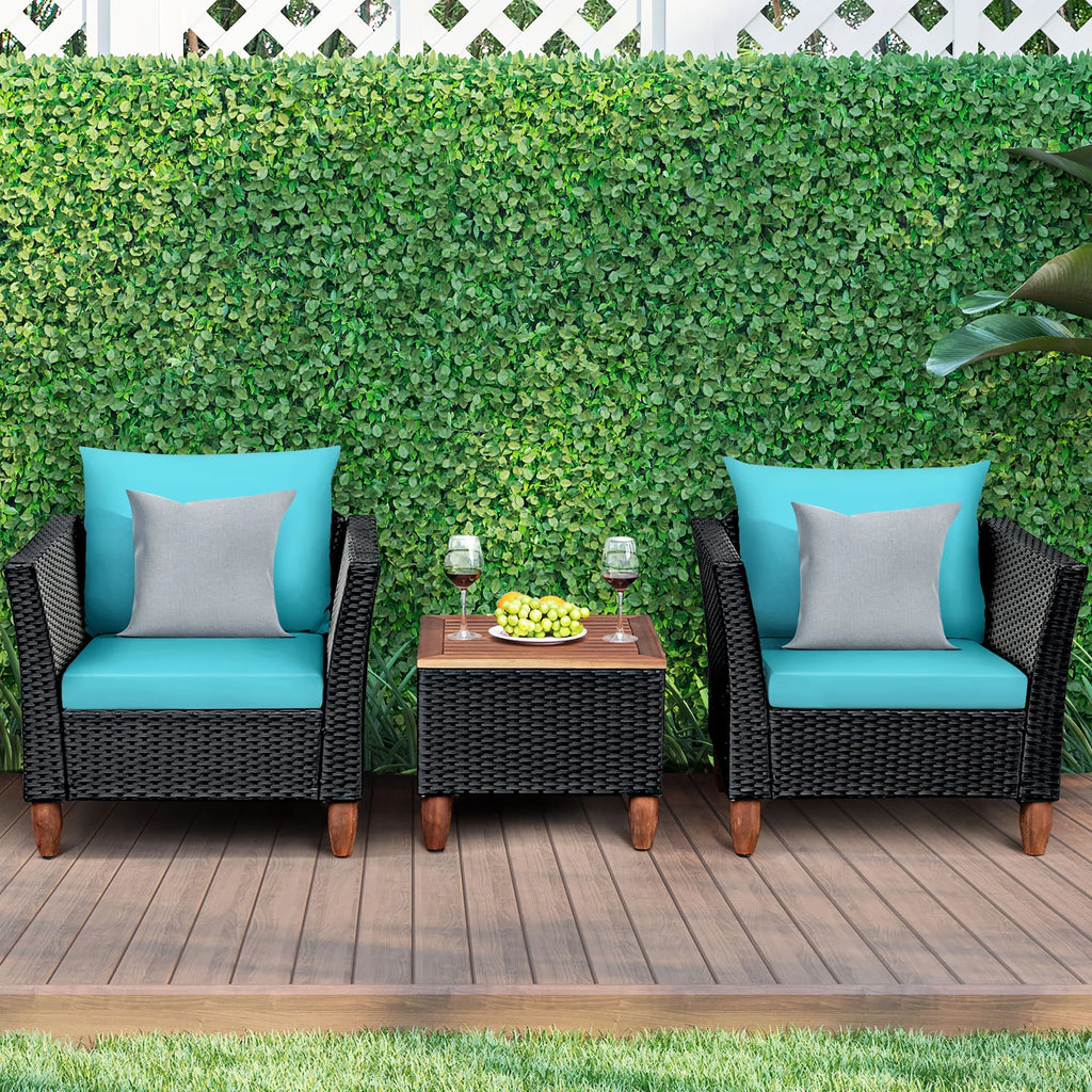 3 Pc Outdoor Patio Rattan Furniture Set Cushioned Sofa Q806