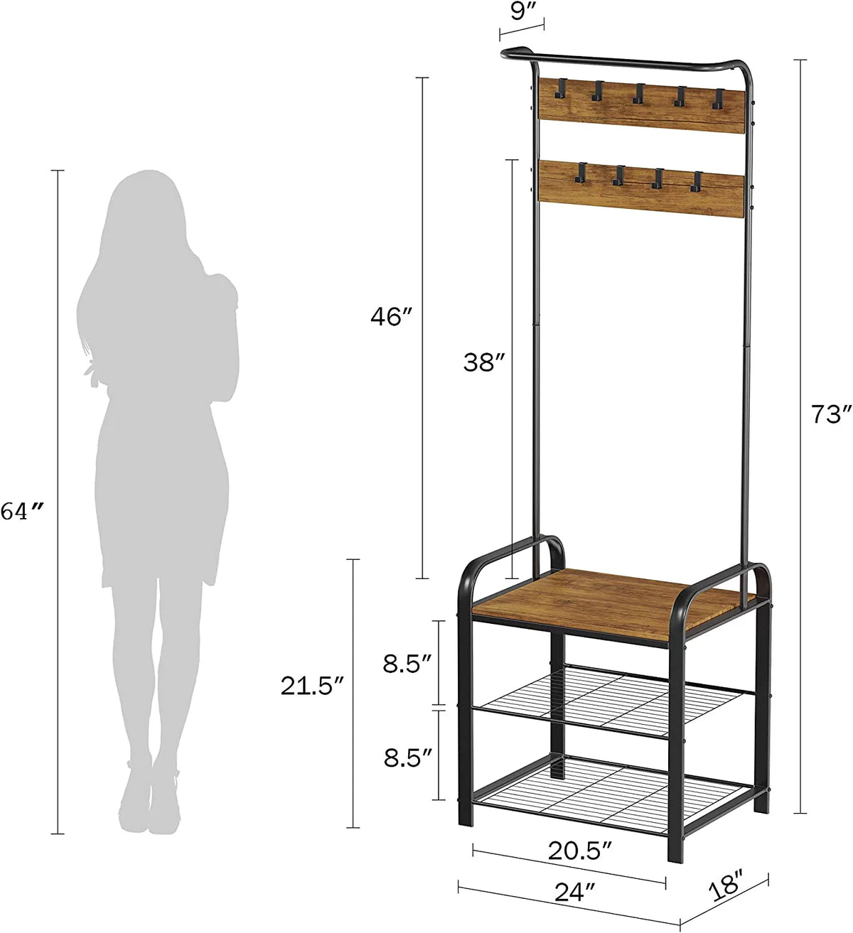 Metal Coat Rack and Storage Bench I4814