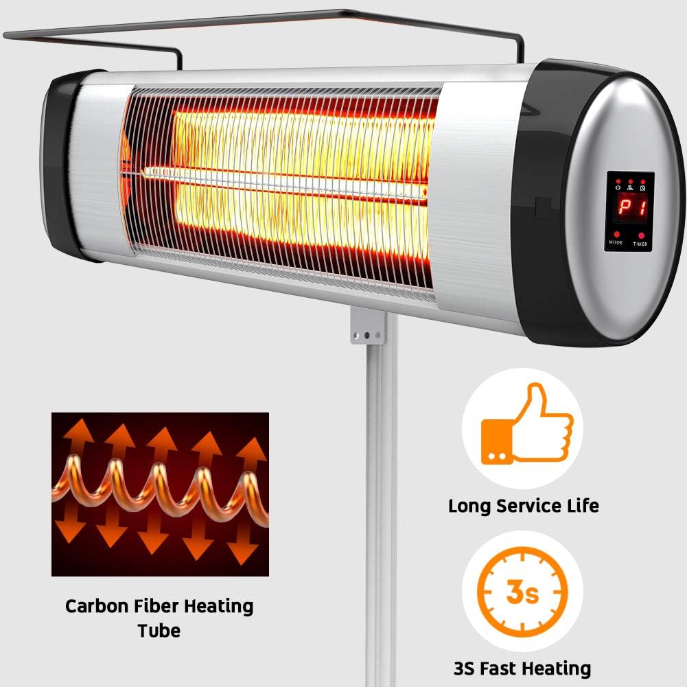 Electric Infrared Patio Heater, Freestanding with Remote Control and 24H Timer P12683