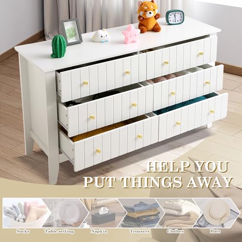 White 6 Drawer Wood Dresser with Metal Handle Y650