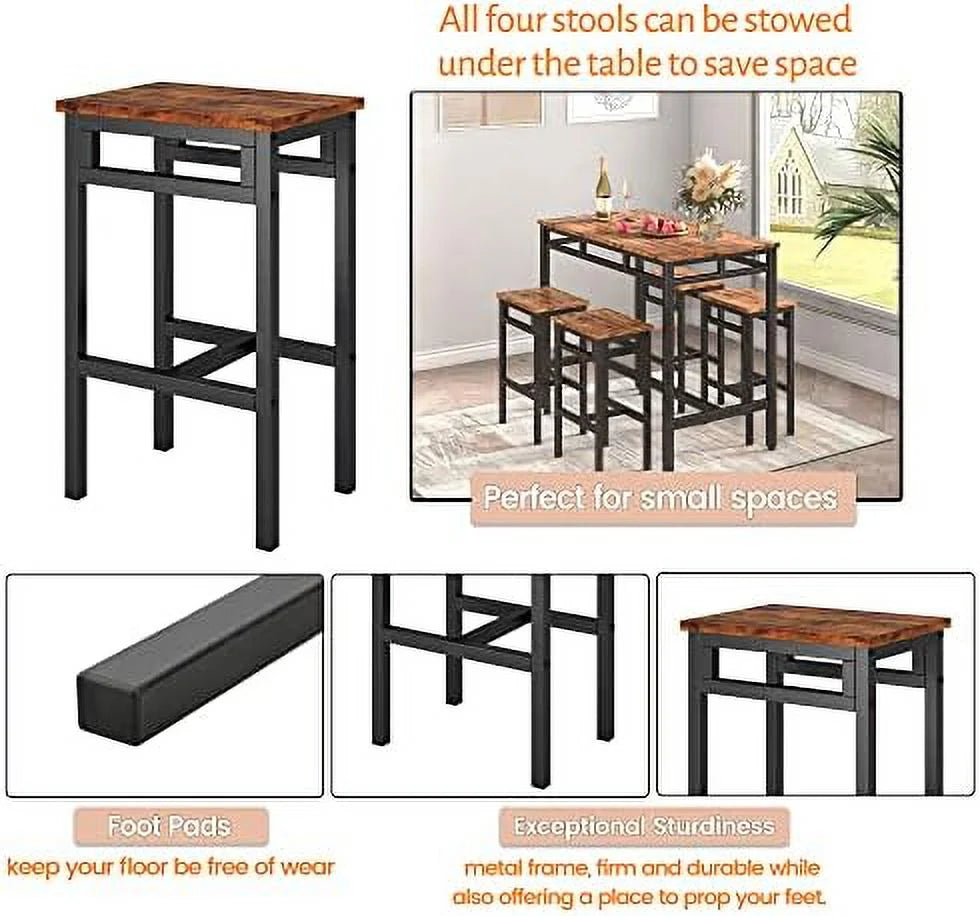 5 Piece Metal and Wood Dining Table and Chairs Set X62682