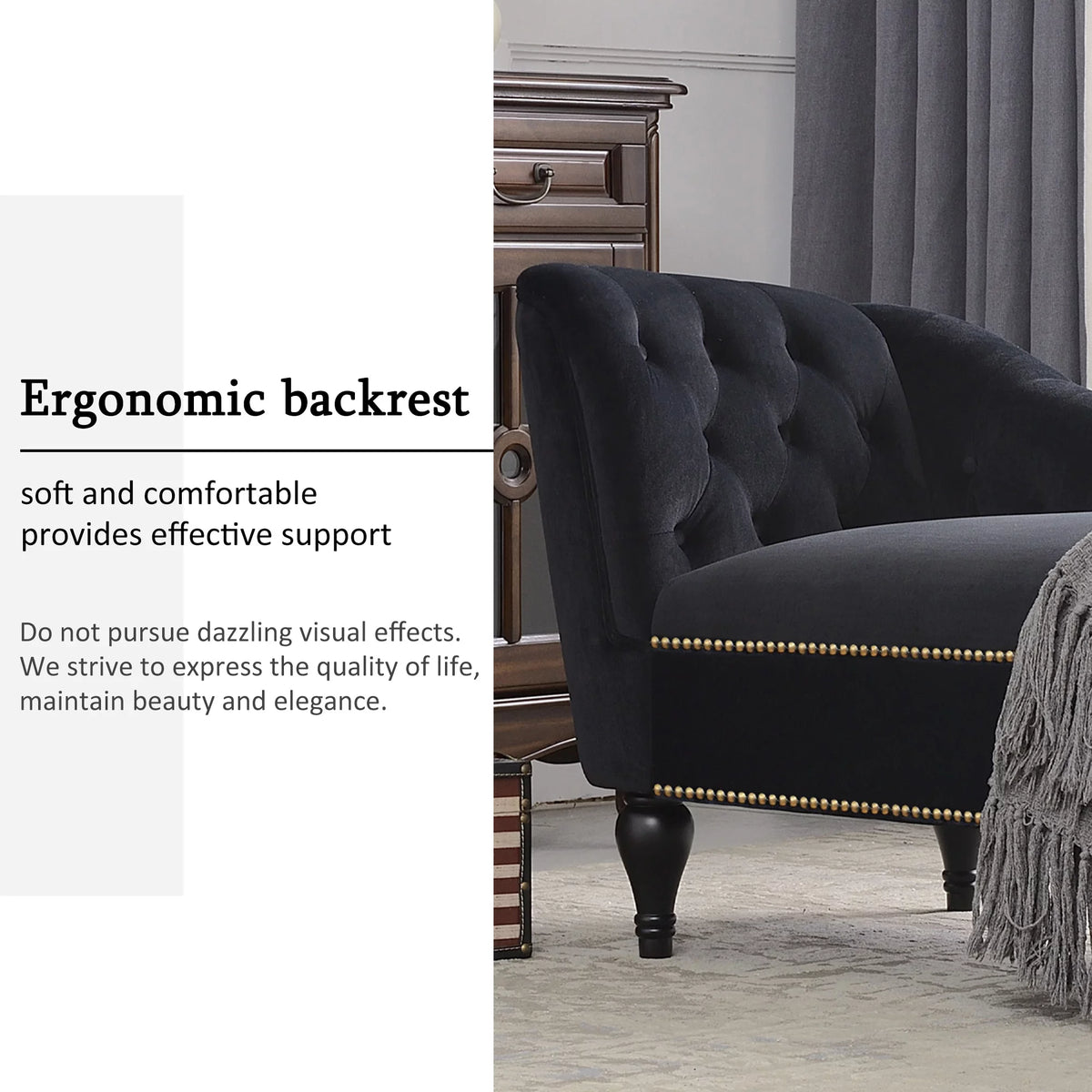 Black Tufted Upholstered Chaise Lounge Z7593