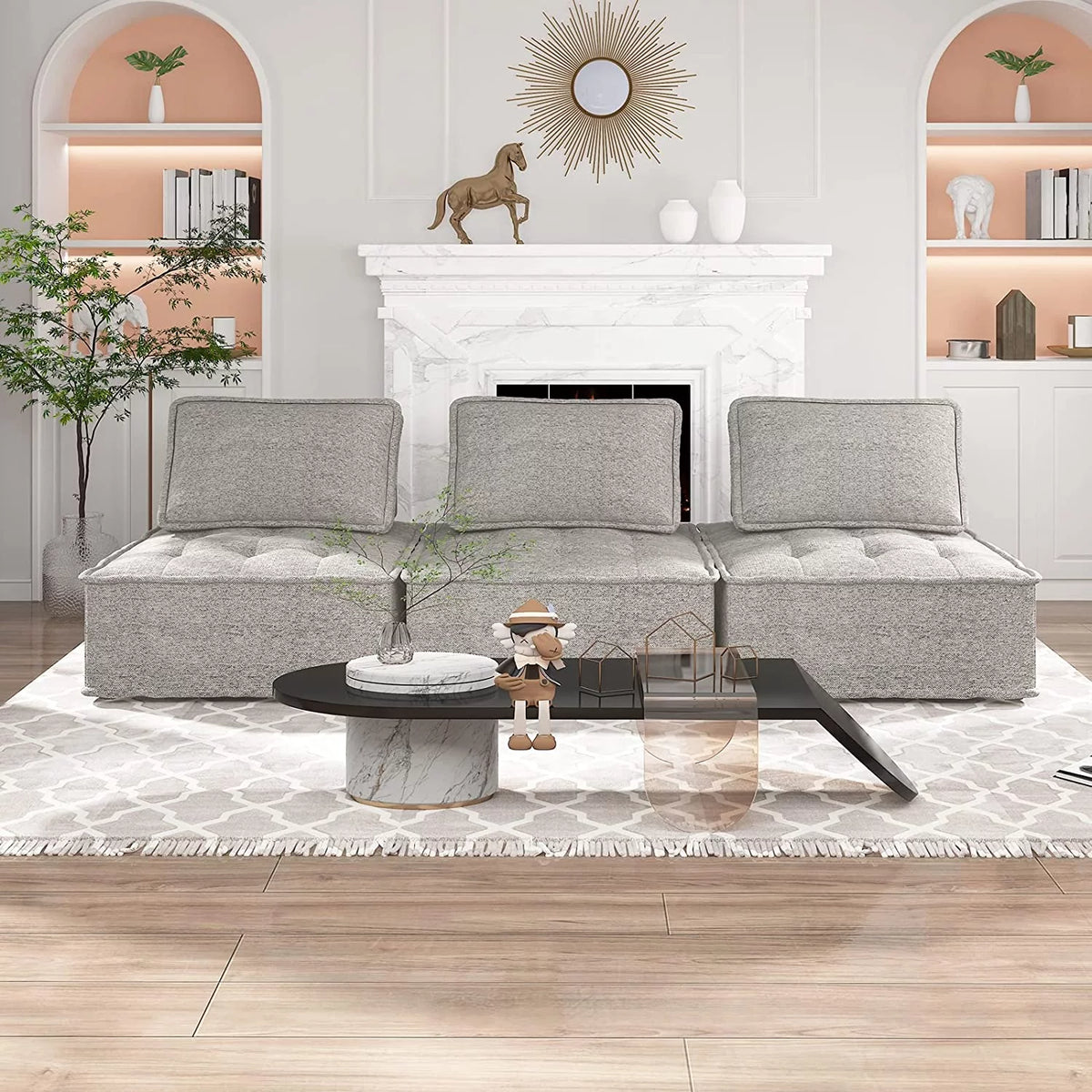 Light Grey 3 Seater Modular Sectional Sofa S265892