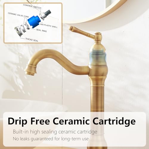 Antique Brass Vessel Sink Faucet Single Hole with Pop Up Drain U819