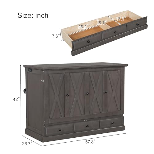 Queen Size White Murphy Bed Cabinet with Charging Station & Storage Drawer V2416
