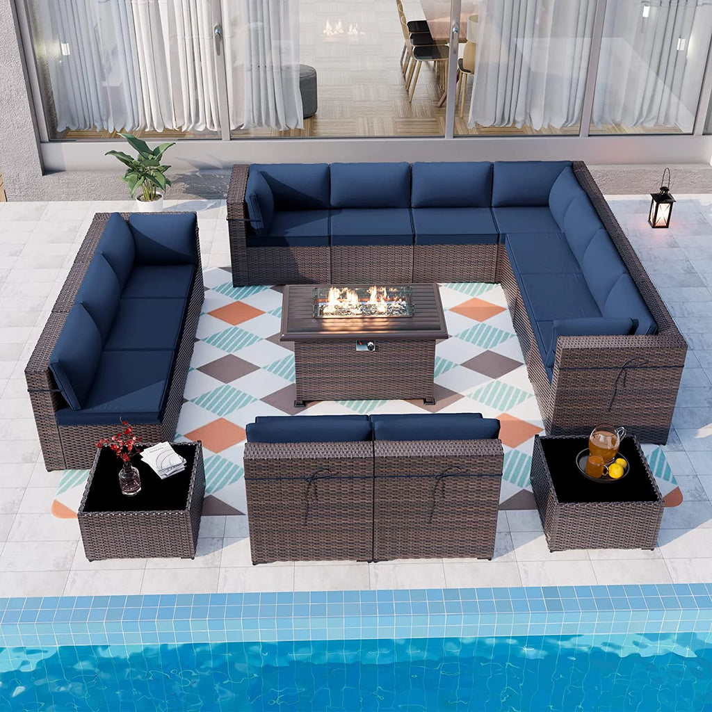 15 Pieces PE Rattan Outdoor Patio Furniture Set with Fire Pit Table C52107