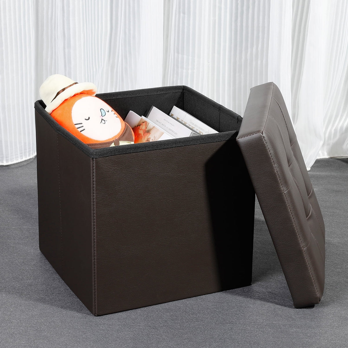 12.6" Pack of 2 Brown Storage Ottoman Cube X4836