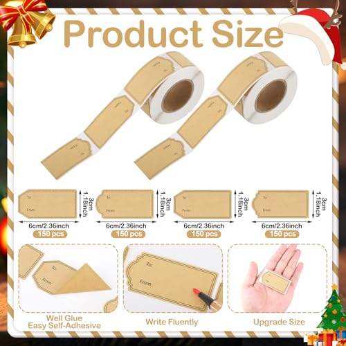 600 Pcs Natural Brown Kraft to and from Gift Tag Stickers J254