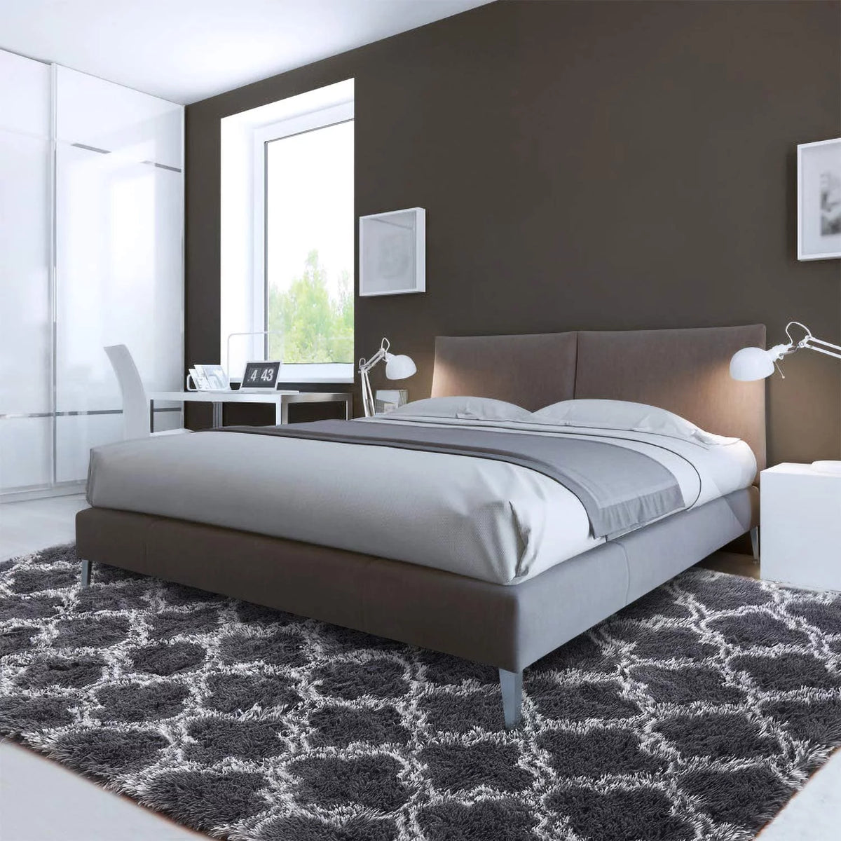 Shaggy Soft Rug 5'x8' Dark Gray/White P76810