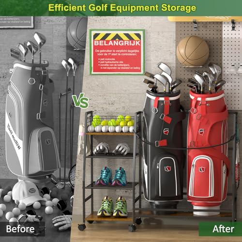 Golf Bag Storage Rack with Wheels, Black J287
