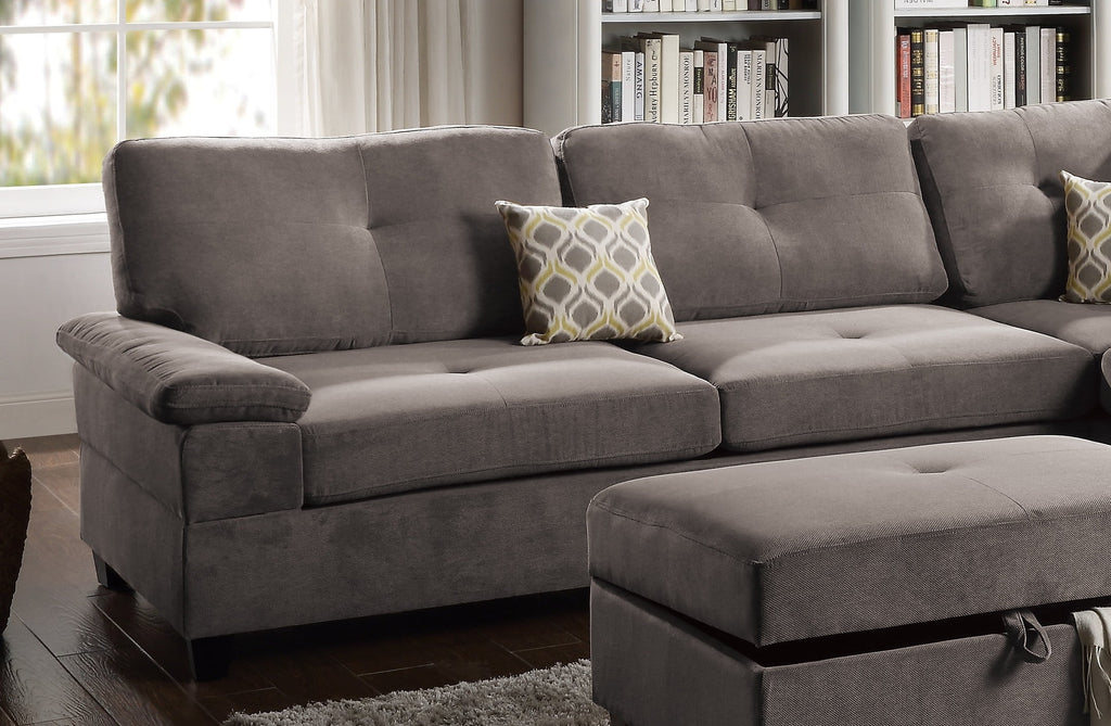 Charcoal Waffle Suede Reversible Chaise Sofa L839