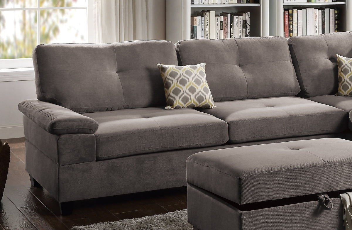 Charcoal Waffle Suede Reversible Chaise Sofa L839