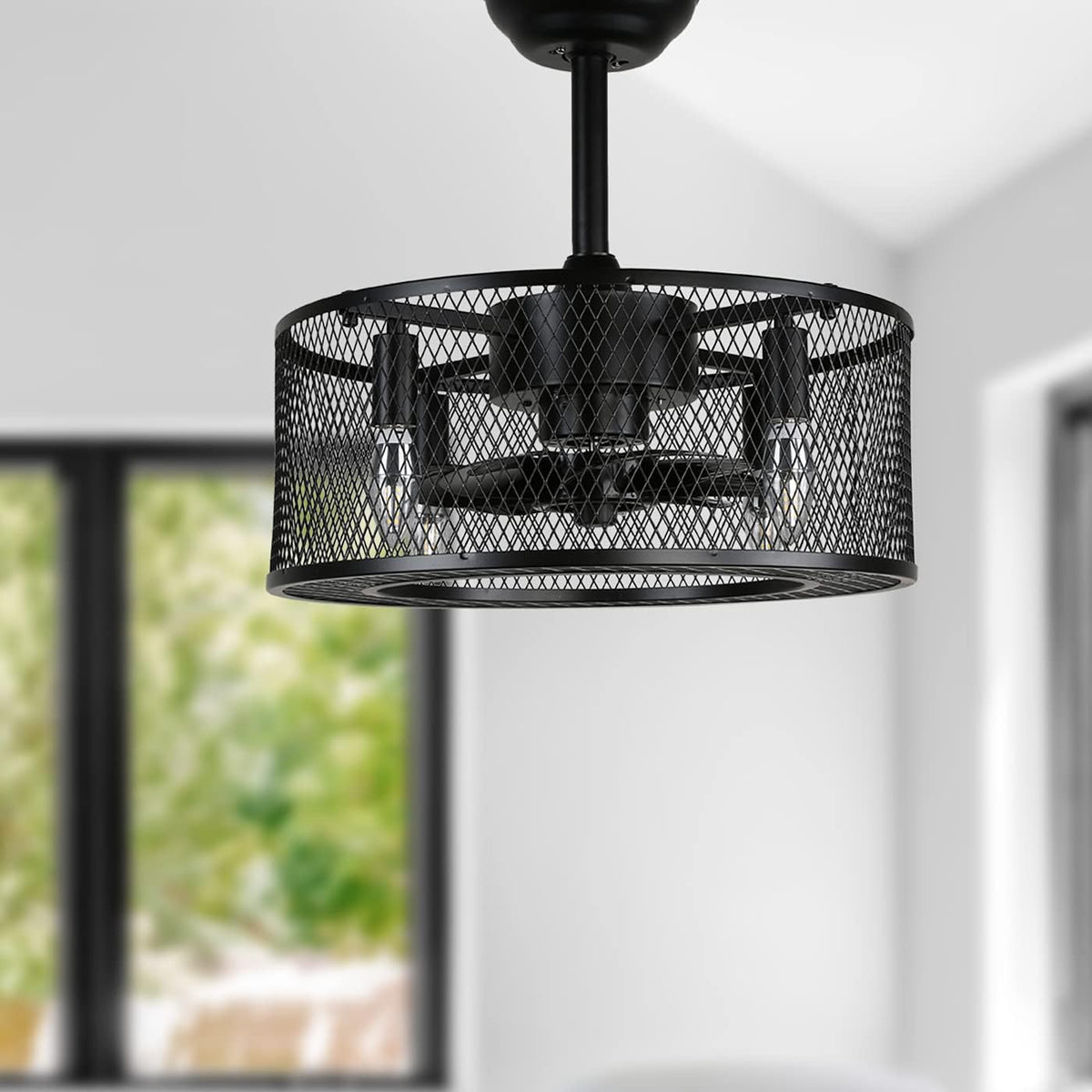 Black Bladeless Ceiling Fan with Lights and Remote F61604
