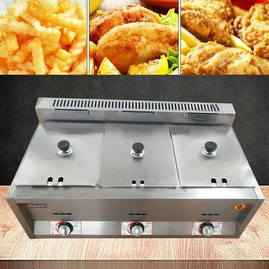 Commercial Propane Deep Fryer Countertop 18L Gas Fryer 3 Pan W3456