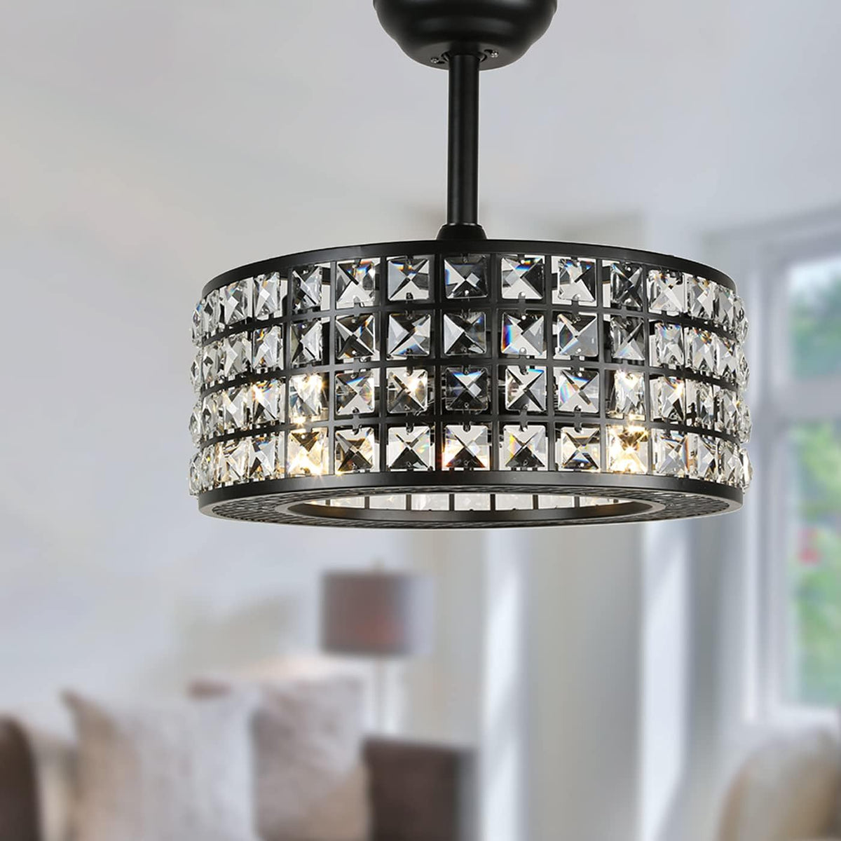 Black Bladeless Ceiling Fan with Lights and Remote F61604