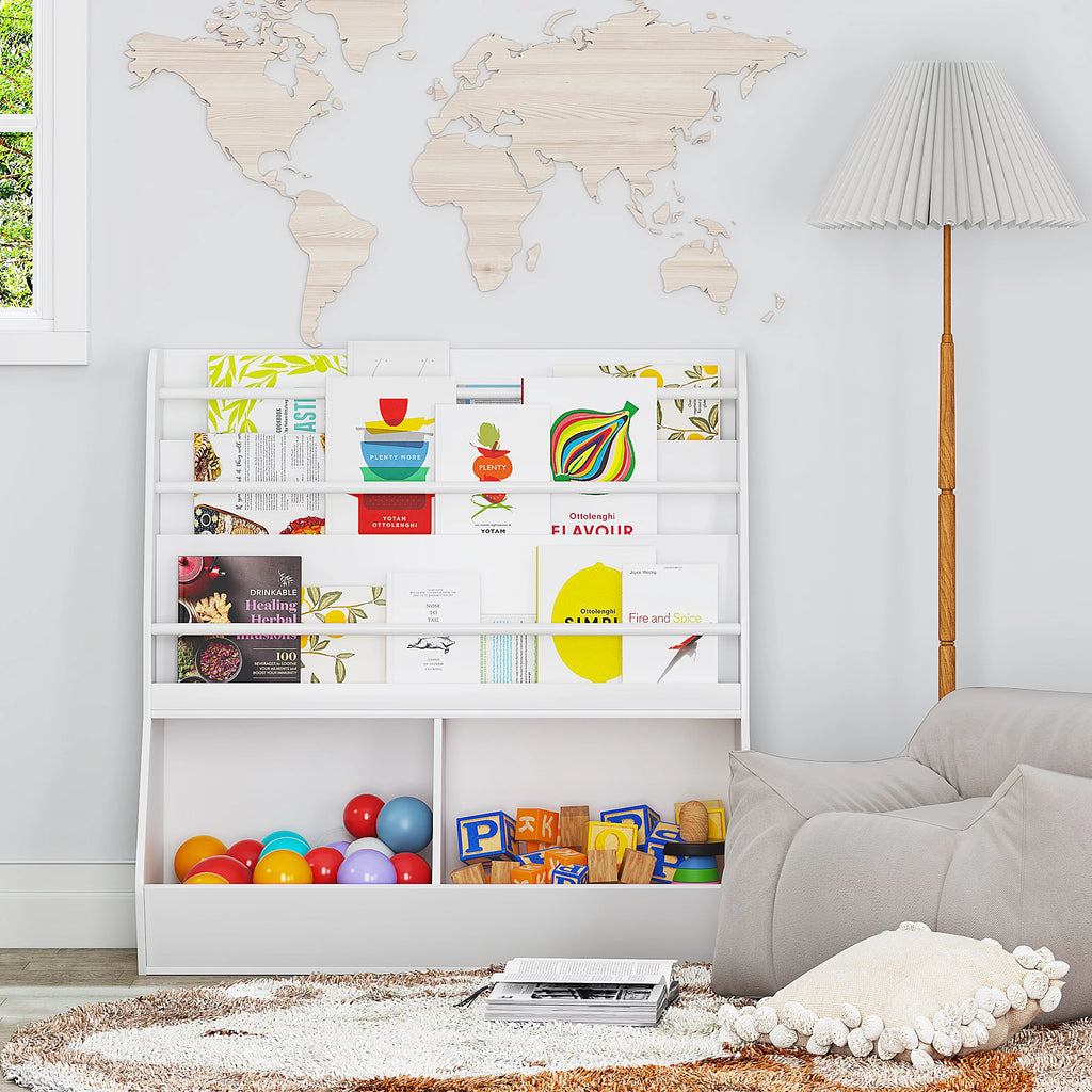 White Wooden Kids Bookshelf and Toy Storage Cabinet O502858