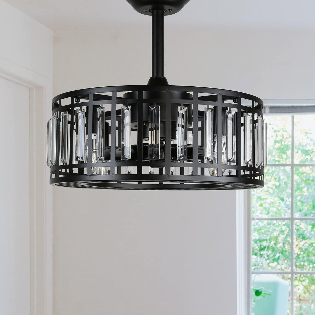 Black Bladeless Ceiling Fan with Lights and Remote F61604
