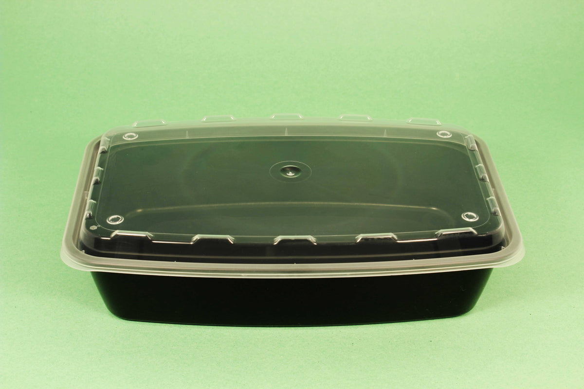 Black Reusable Plastic Food Container Set with Vented Lid G648169