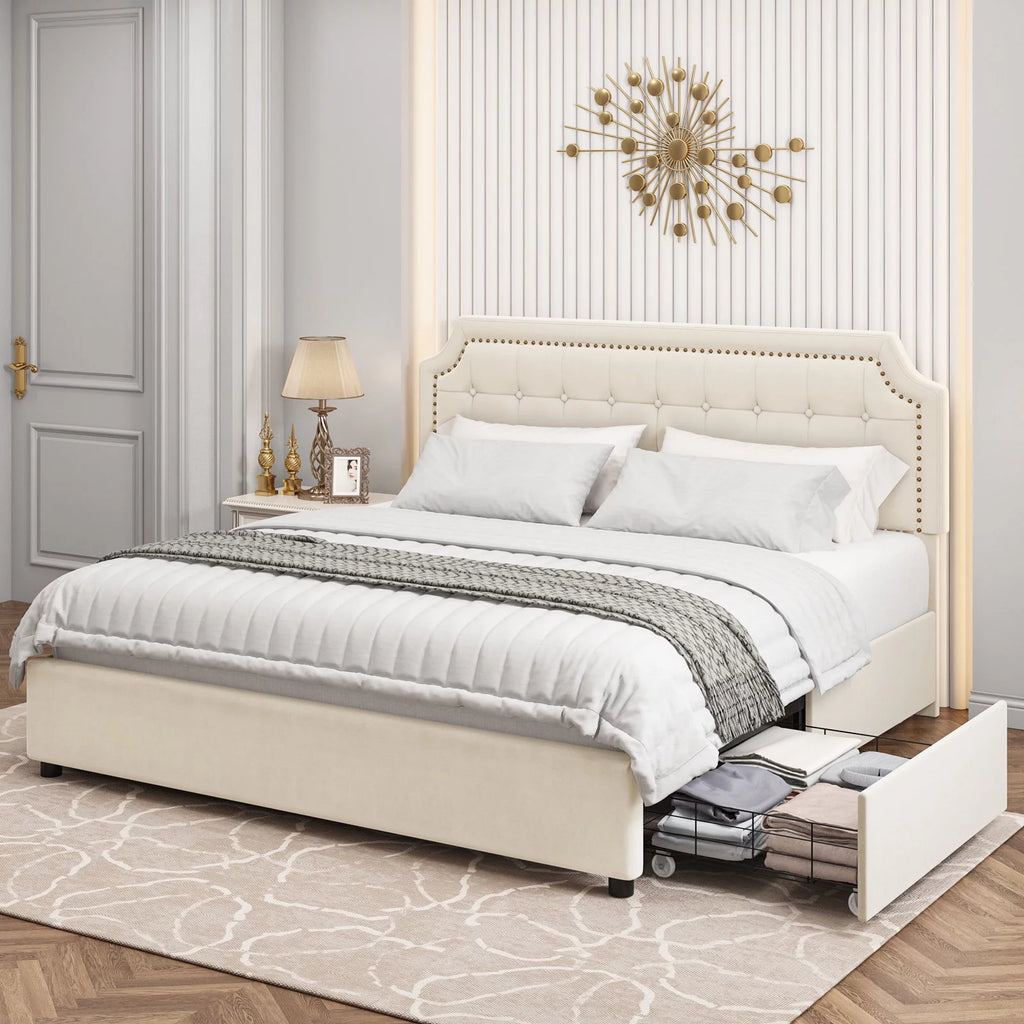 Full Storage Bed with 4 Drawers, Black M478